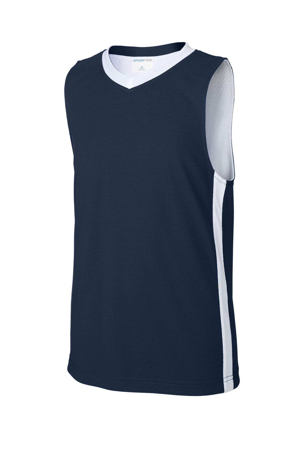Sport-Tek Youth Rival Basketball Rev Jersey - True Navy/ White