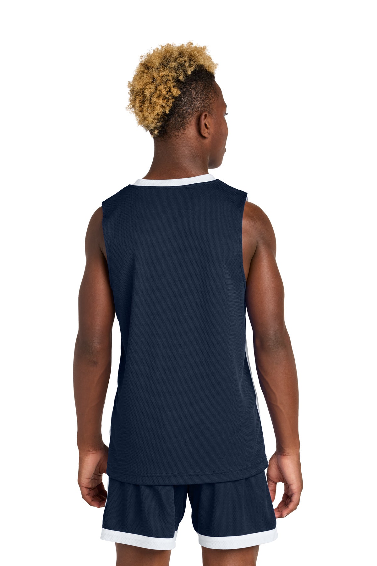 Sport-Tek Youth Rival Basketball Rev Jersey - True Navy/ White