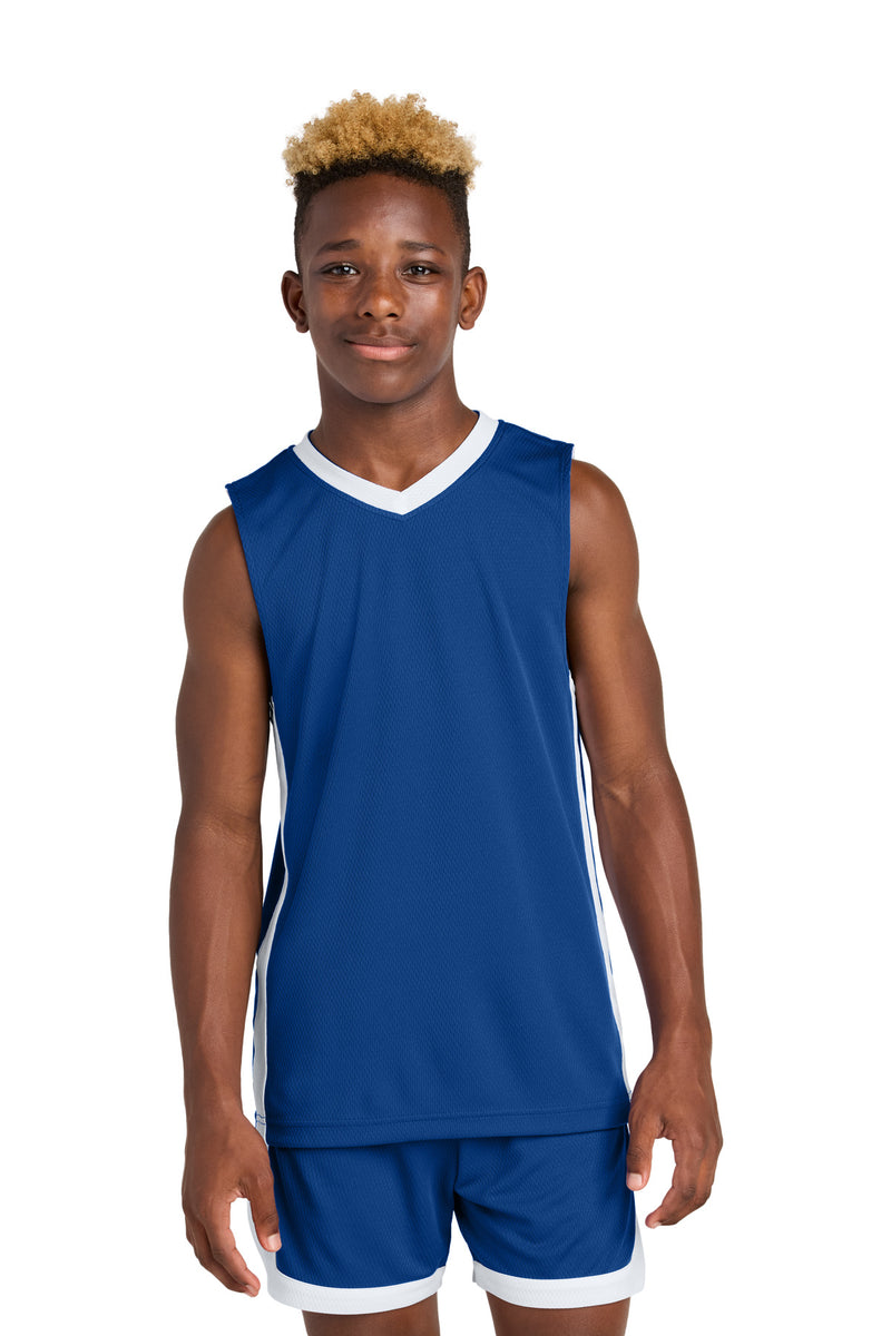 Sport-Tek Youth Rival Basketball Rev Jersey - True Royal/ White
