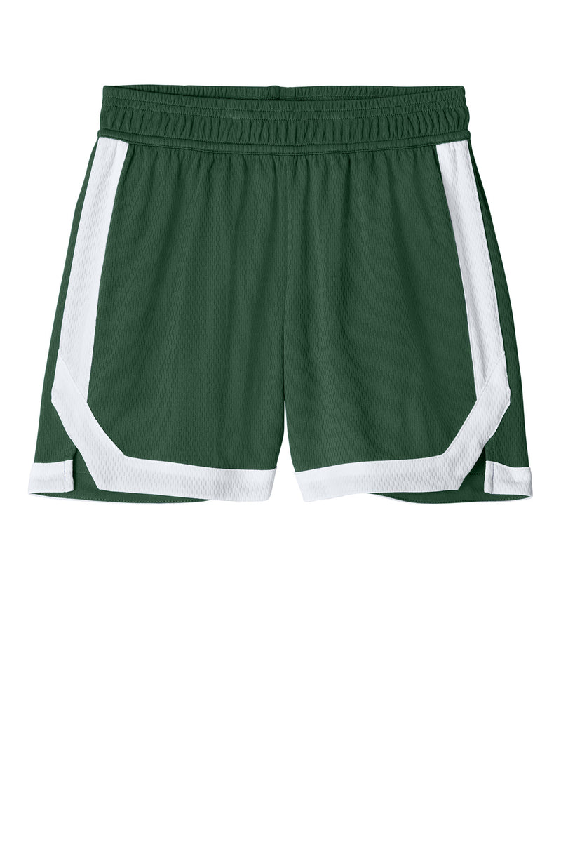 Sport-Tek Youth Rival Basketball 5  Short - Forest Green/ White