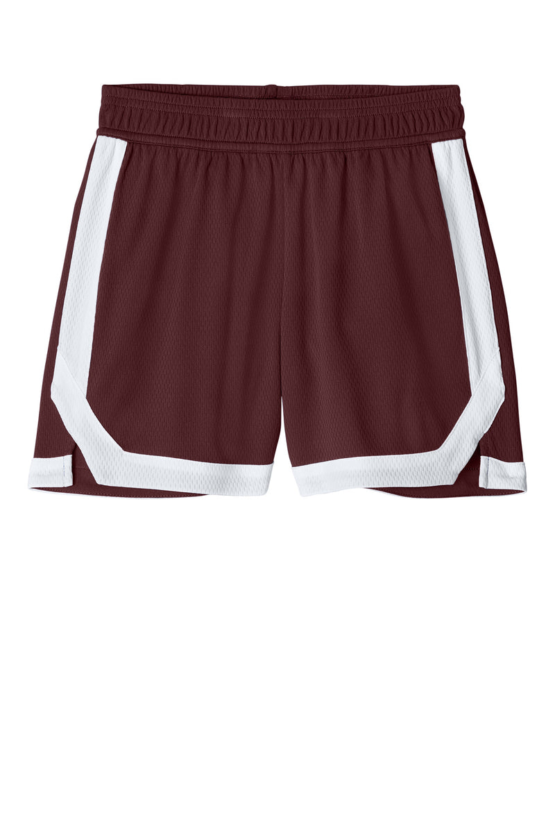 Sport-Tek Youth Rival Basketball 5  Short - Maroon/ White