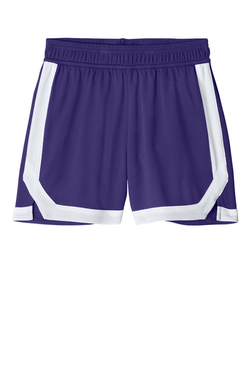 Sport-Tek Youth Rival Basketball 5  Short - Purple/ White