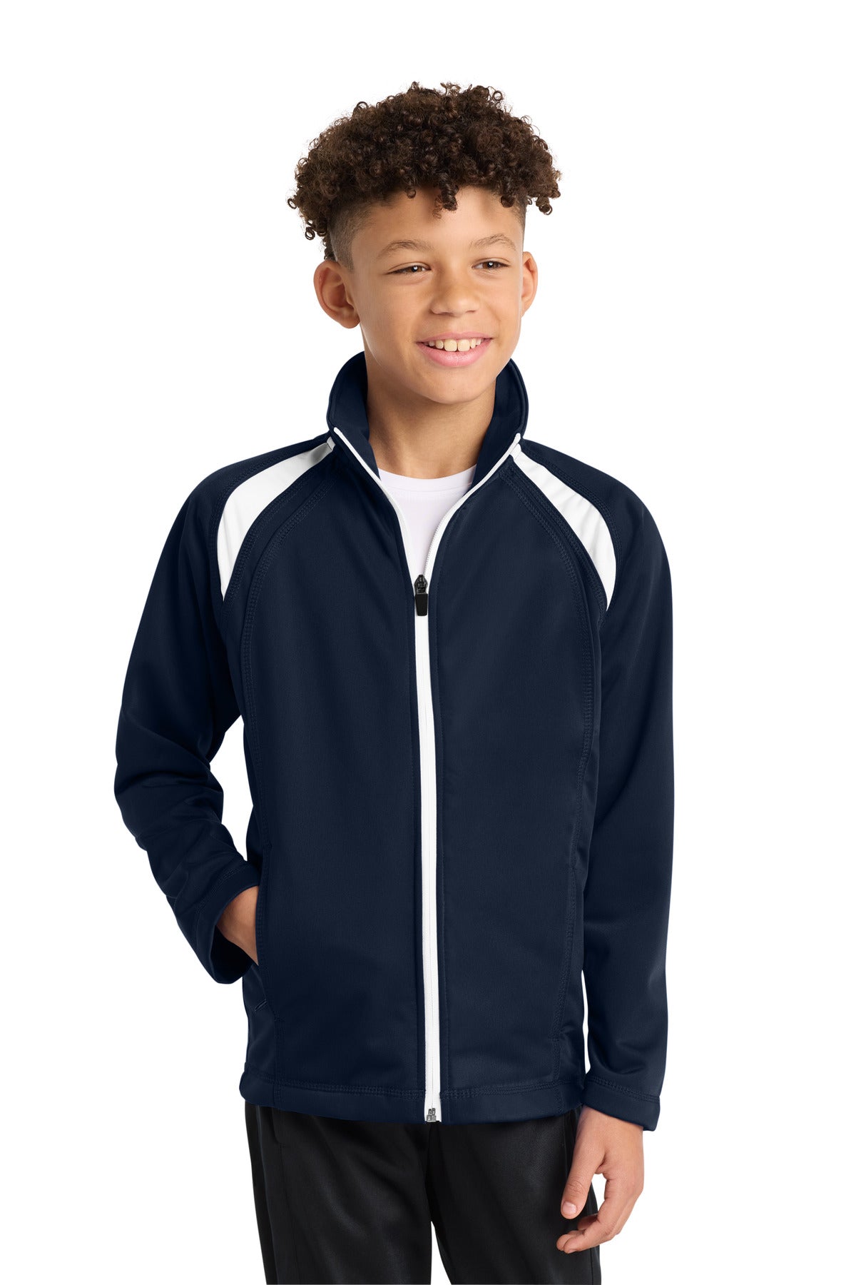 Sport-Tek Youth Tricot Track Jacket - True Navy/ White