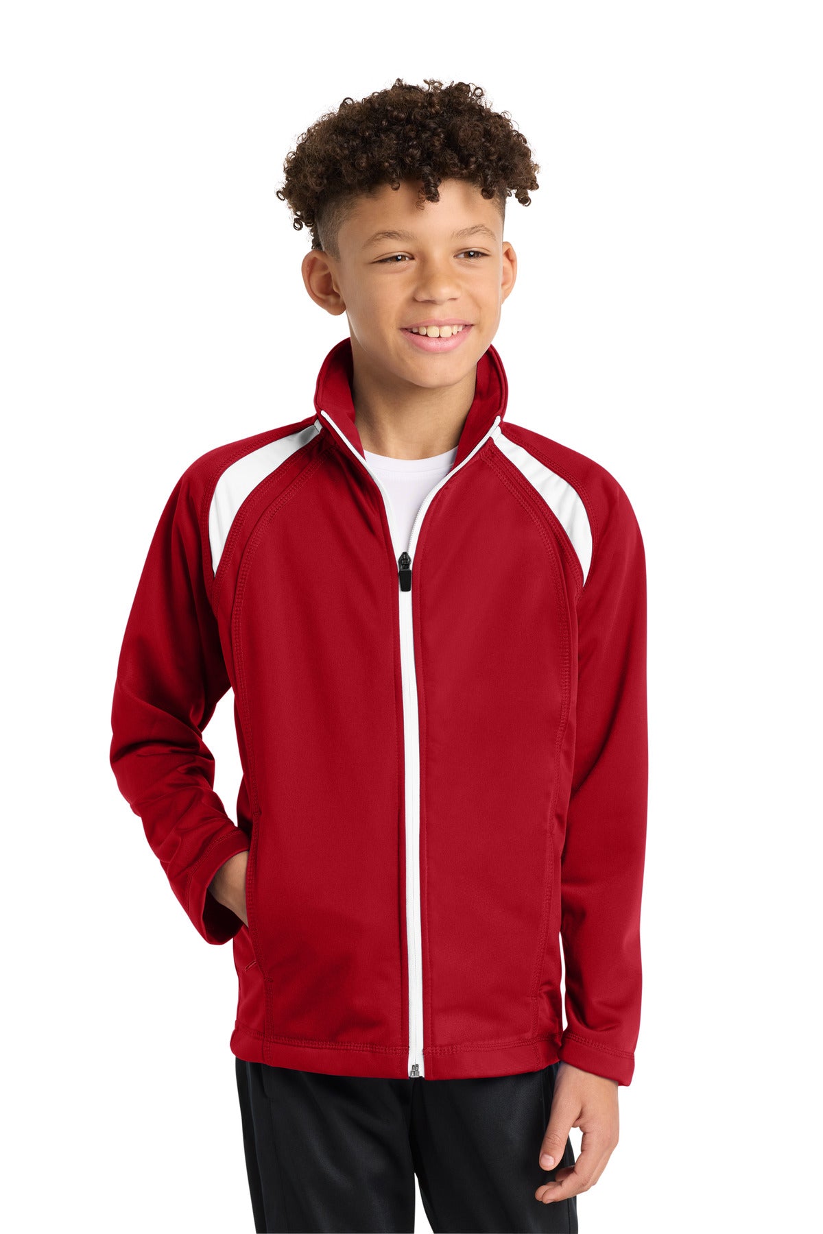 Sport-Tek Youth Tricot Track Jacket - True Red/ White