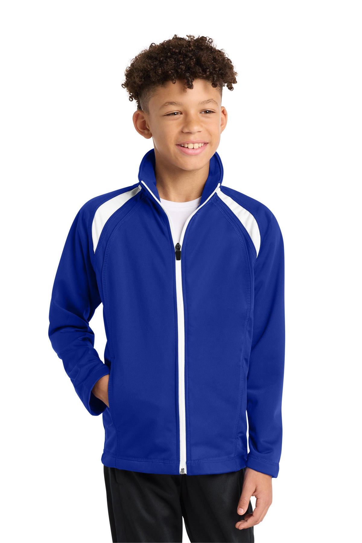 Sport-Tek Youth Tricot Track Jacket - True Royal/ White