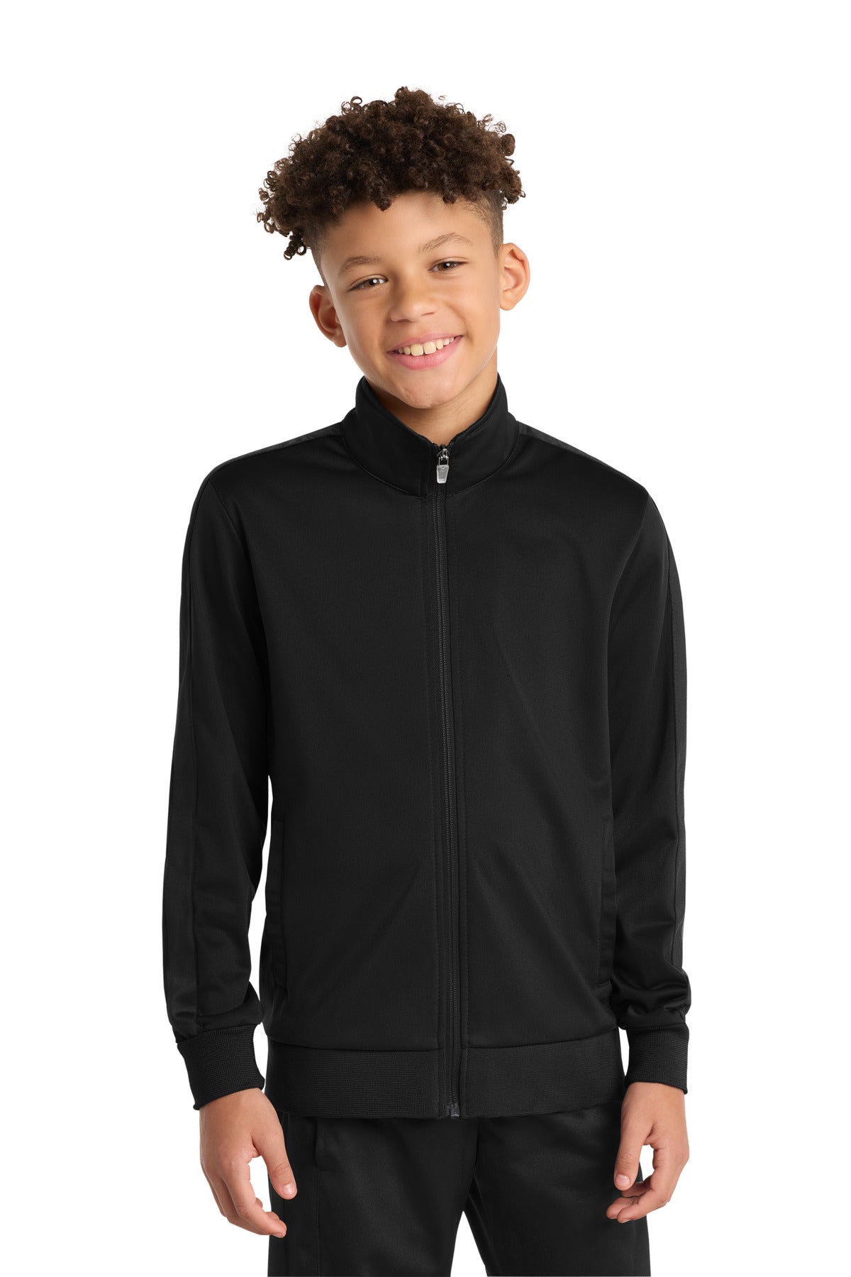 Sport-Tek  Youth Tricot Sleeve Stripe Track Jacket - Black/ Black