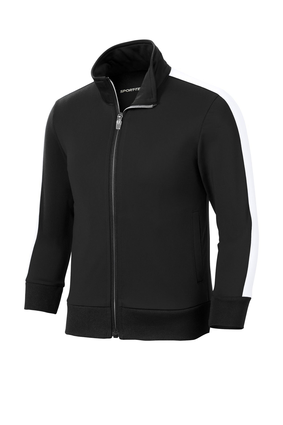 Sport-Tek  Youth Tricot Sleeve Stripe Track Jacket - Black/ White
