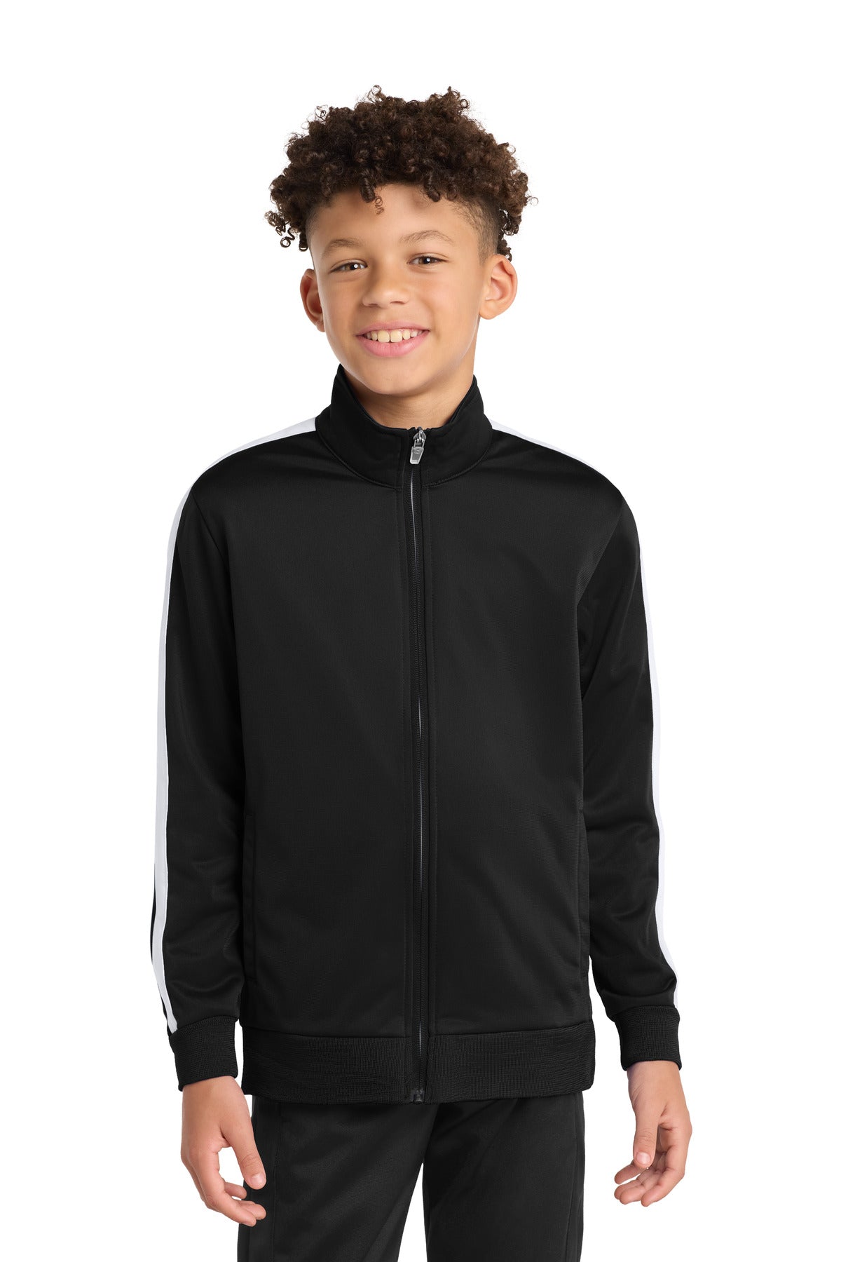 Sport-Tek  Youth Tricot Sleeve Stripe Track Jacket - Black/ White