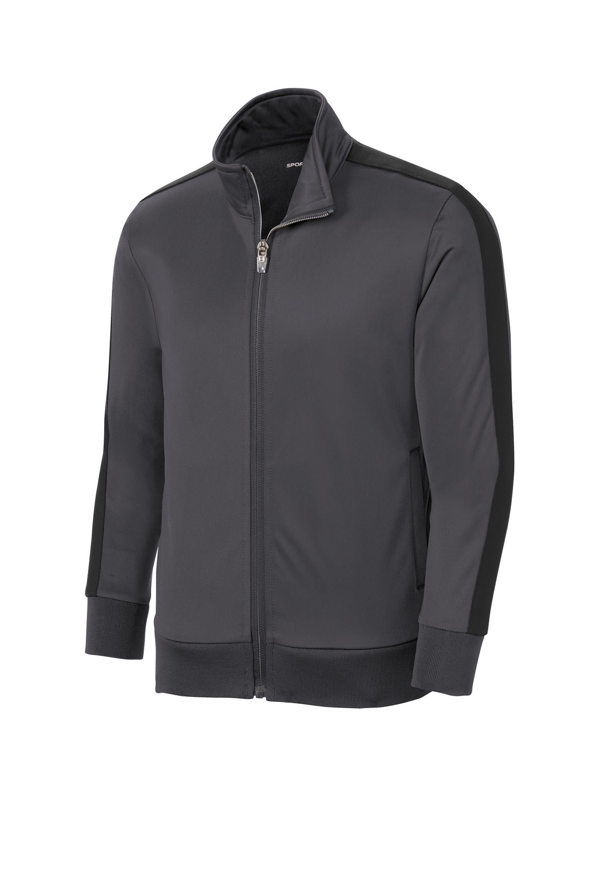 Sport-Tek  Youth Tricot Sleeve Stripe Track Jacket - Graphite/ Black