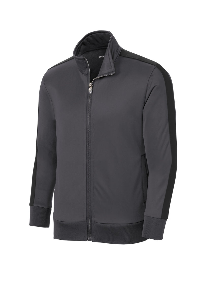 Sport-Tek  Youth Tricot Sleeve Stripe Track Jacket - Graphite/ Black