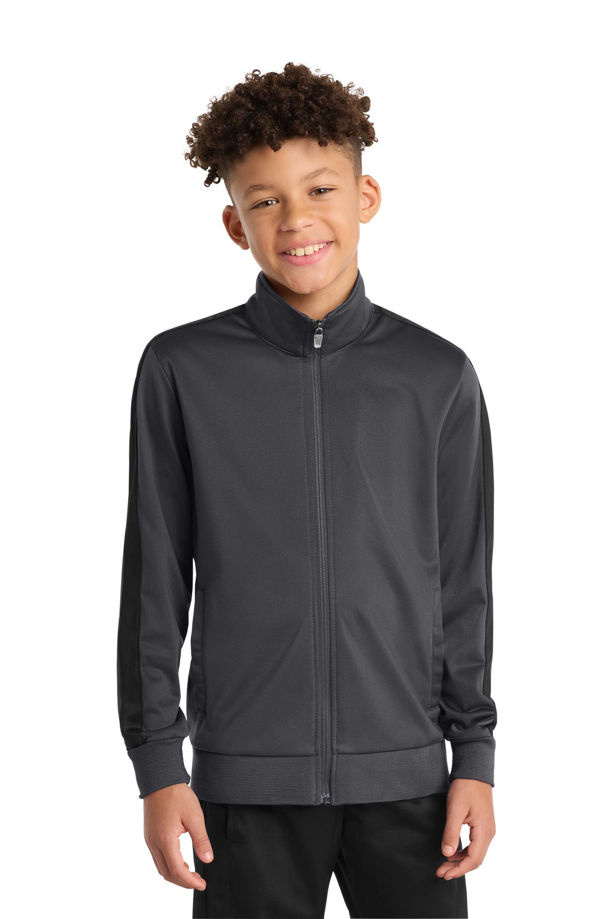 Sport-Tek  Youth Tricot Sleeve Stripe Track Jacket - Graphite/ Black