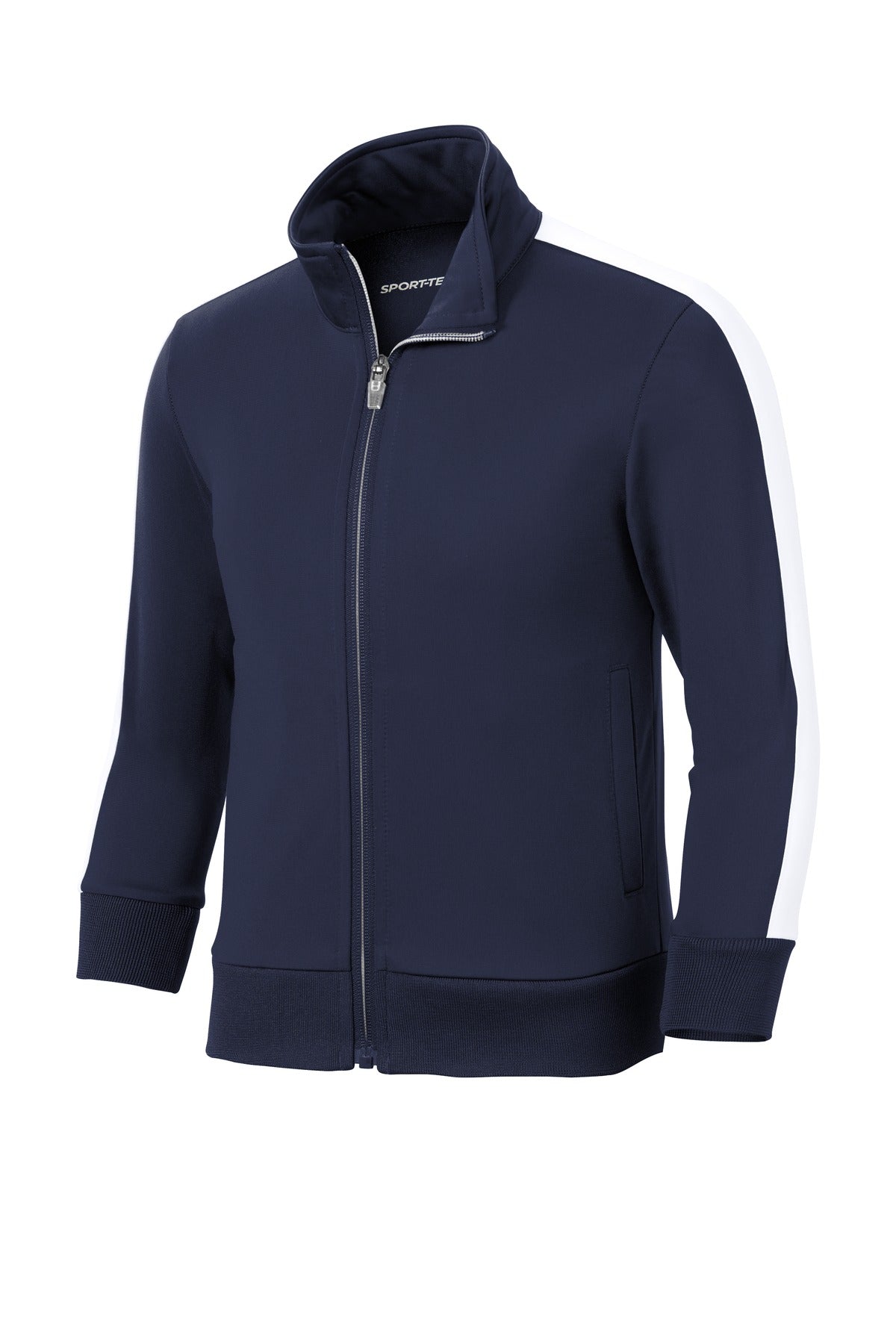 Sport-Tek  Youth Tricot Sleeve Stripe Track Jacket - True Navy/ White