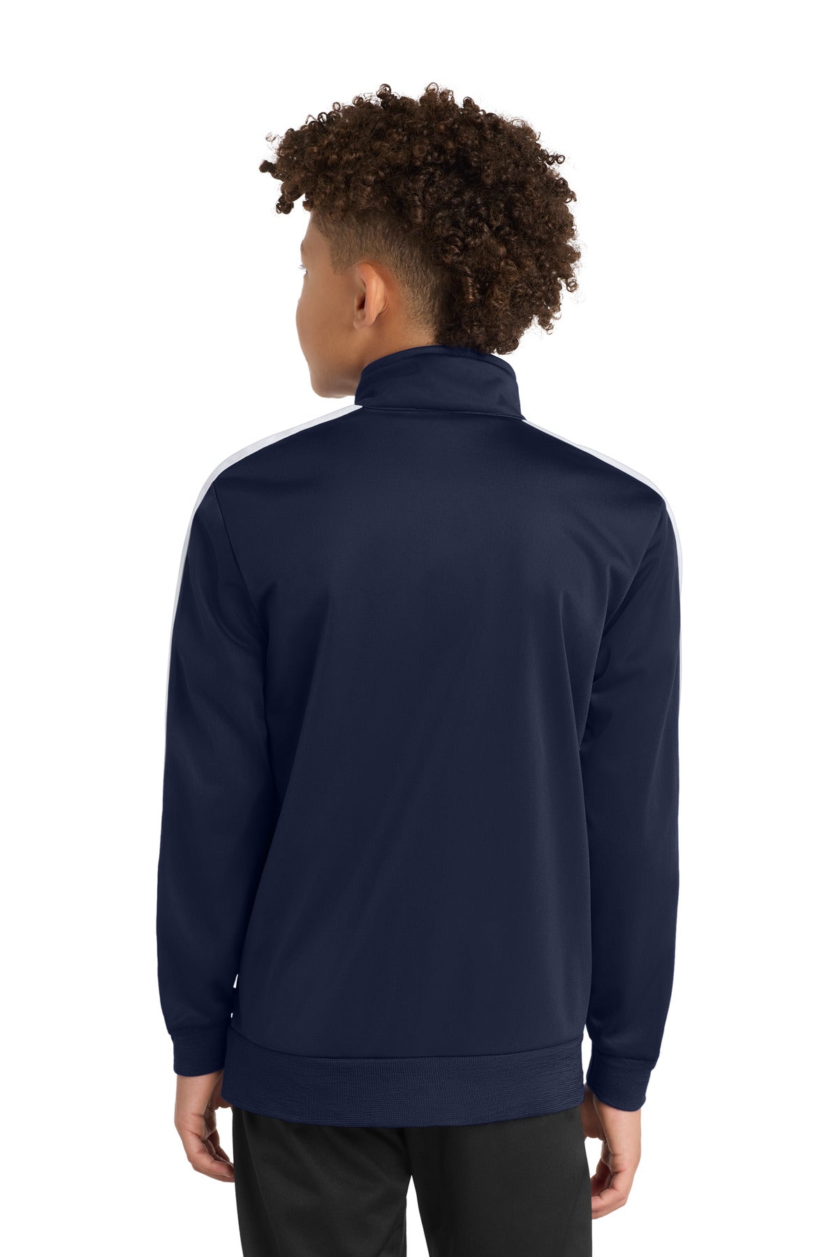 Sport-Tek  Youth Tricot Sleeve Stripe Track Jacket - True Navy/ White