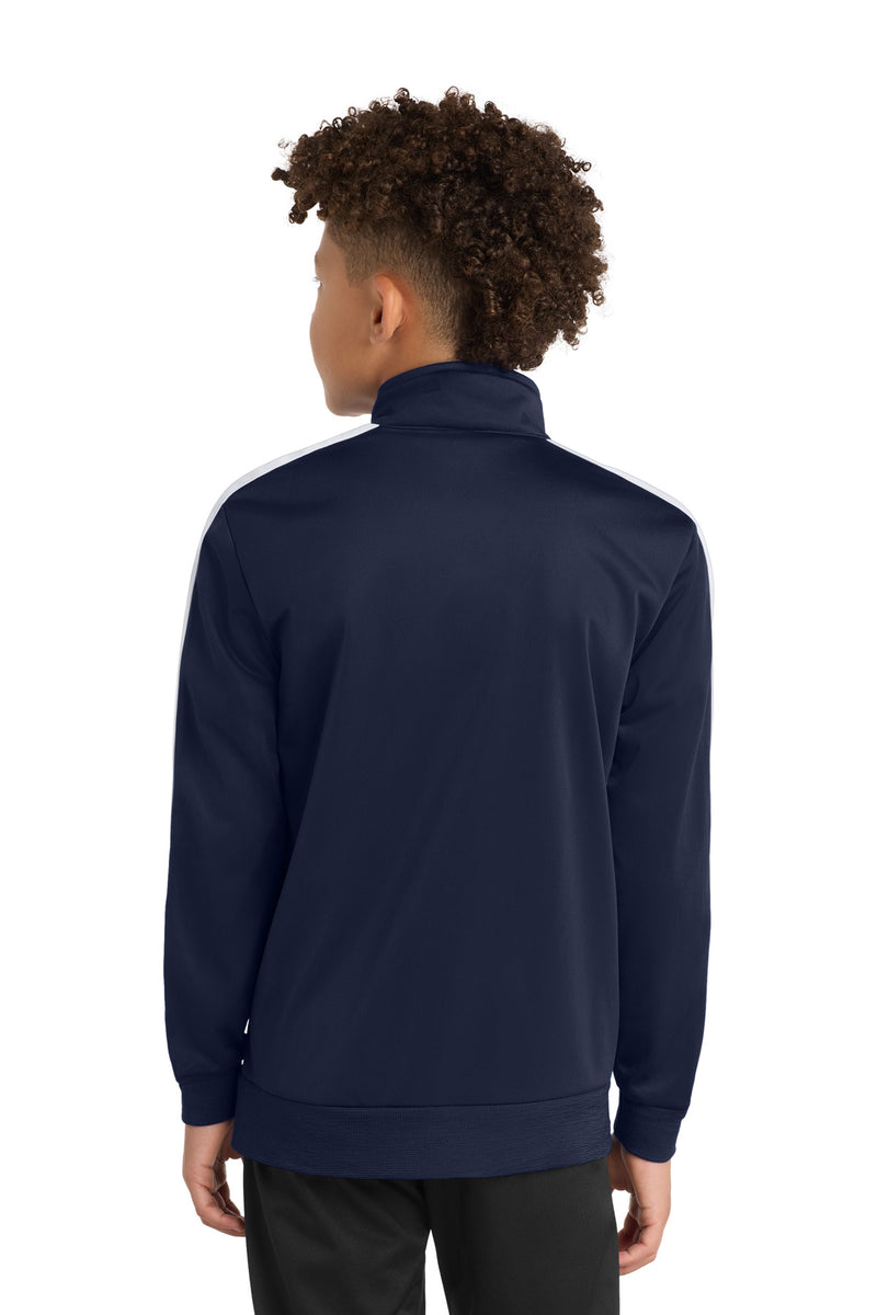 Sport-Tek  Youth Tricot Sleeve Stripe Track Jacket - True Navy/ White