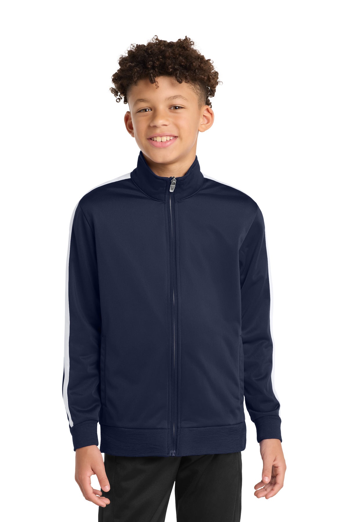 Sport-Tek  Youth Tricot Sleeve Stripe Track Jacket - True Navy/ White