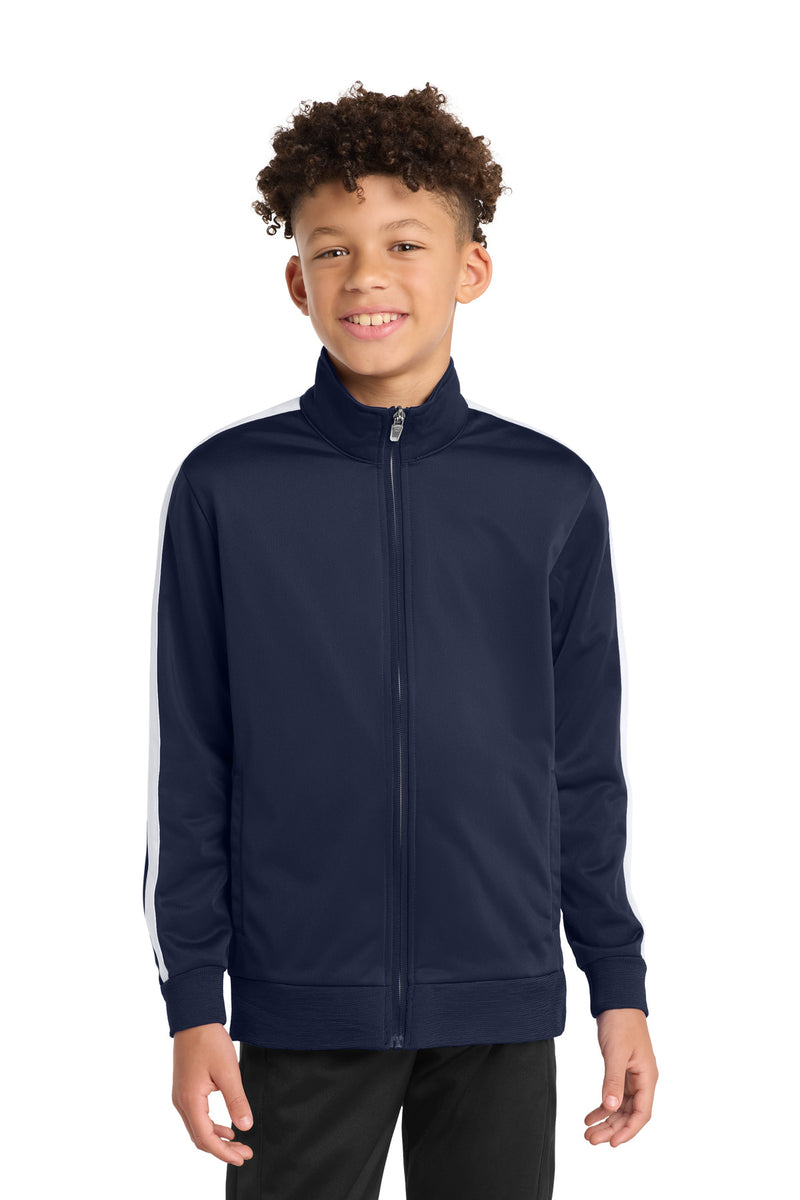 Sport-Tek  Youth Tricot Sleeve Stripe Track Jacket - True Navy/ White