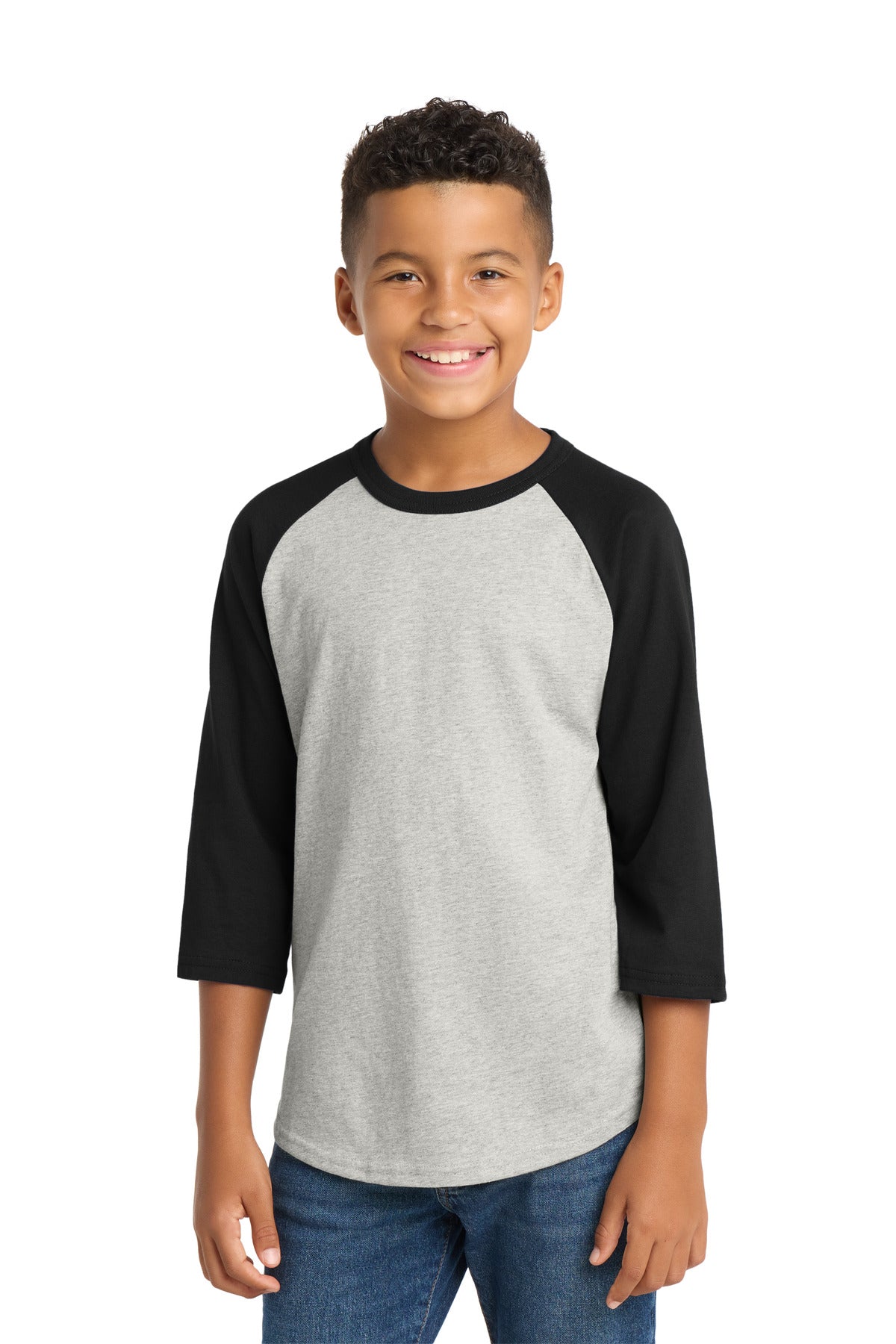 Sport-Tek Youth Colorblock Raglan Jersey - Heather Grey/ Black