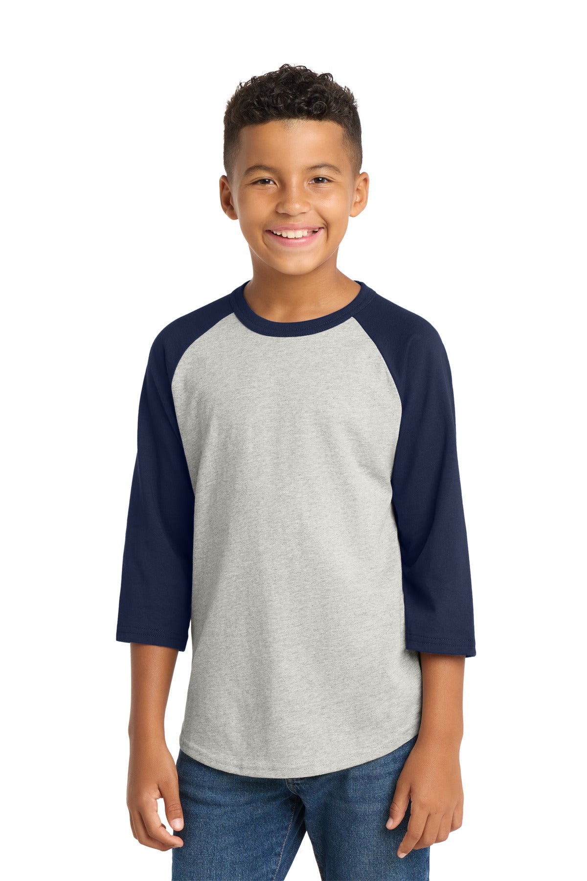 Sport-Tek Youth Colorblock Raglan Jersey - Heather Grey/ Navy