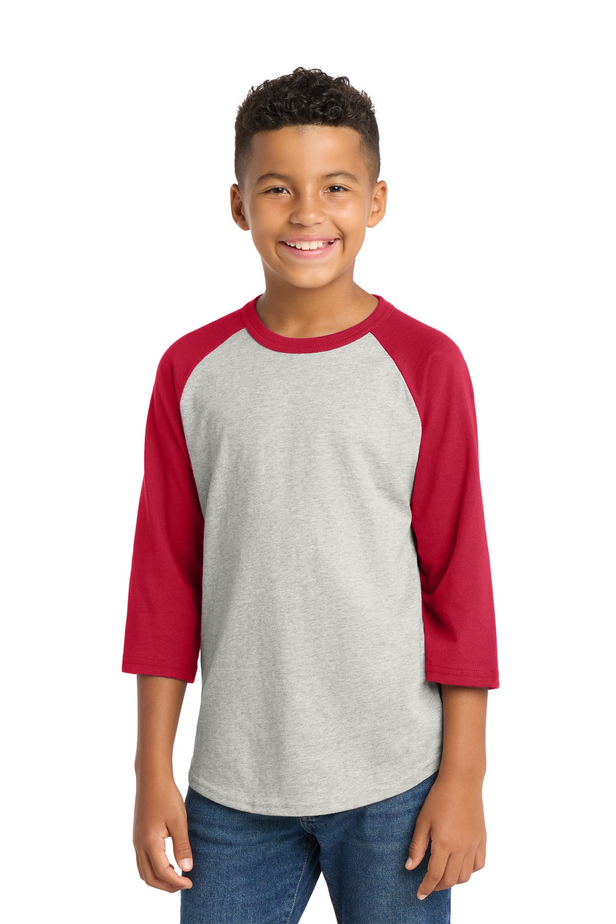 Sport-Tek Youth Colorblock Raglan Jersey - Heather Grey/ Red