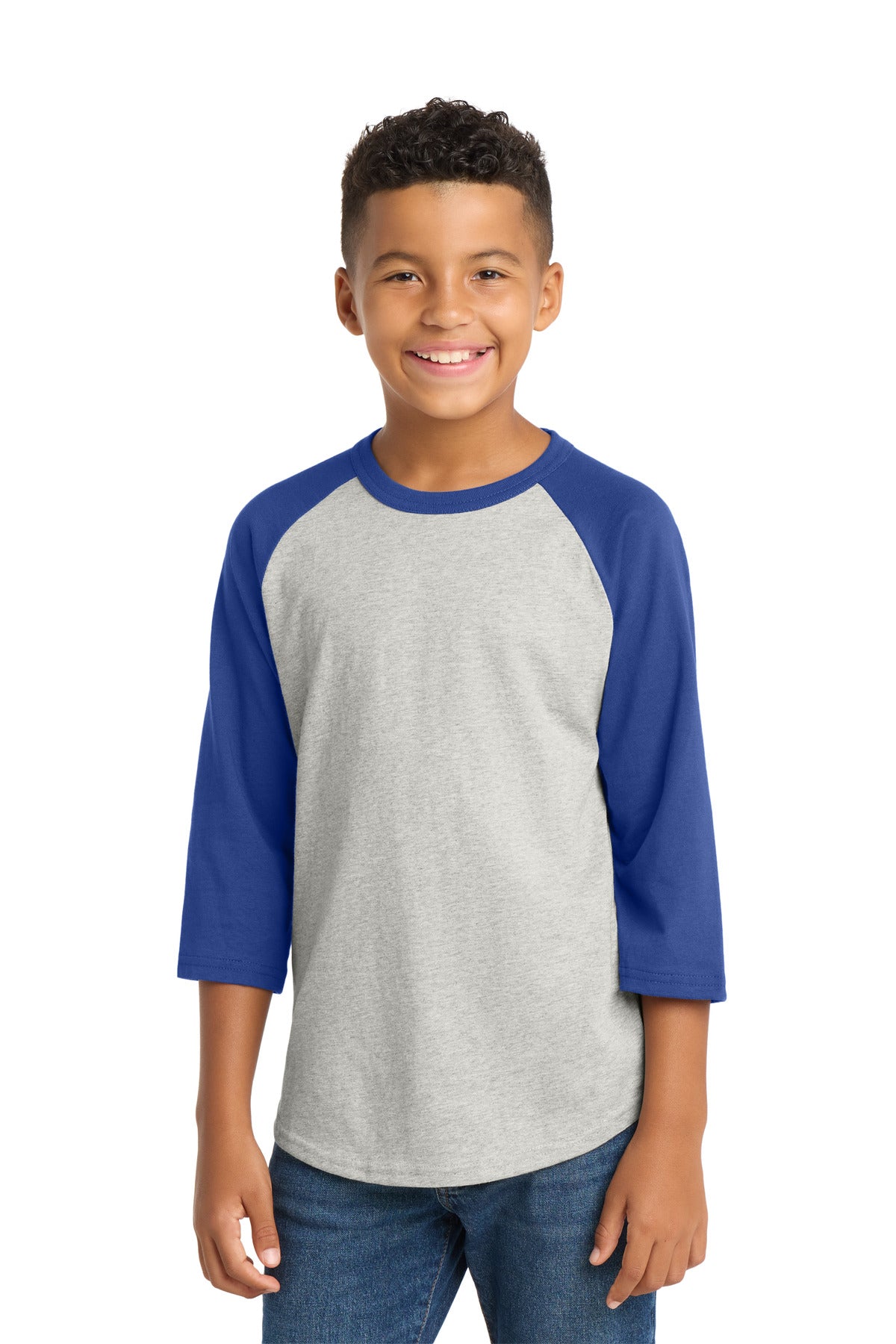 Sport-Tek Youth Colorblock Raglan Jersey - Heather Grey/ Royal