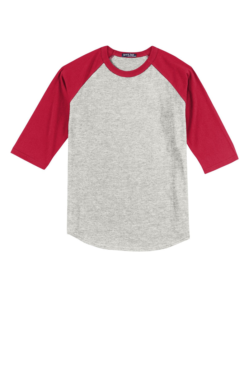Sport-Tek Youth Colorblock Raglan Jersey - Heather Grey/ Red