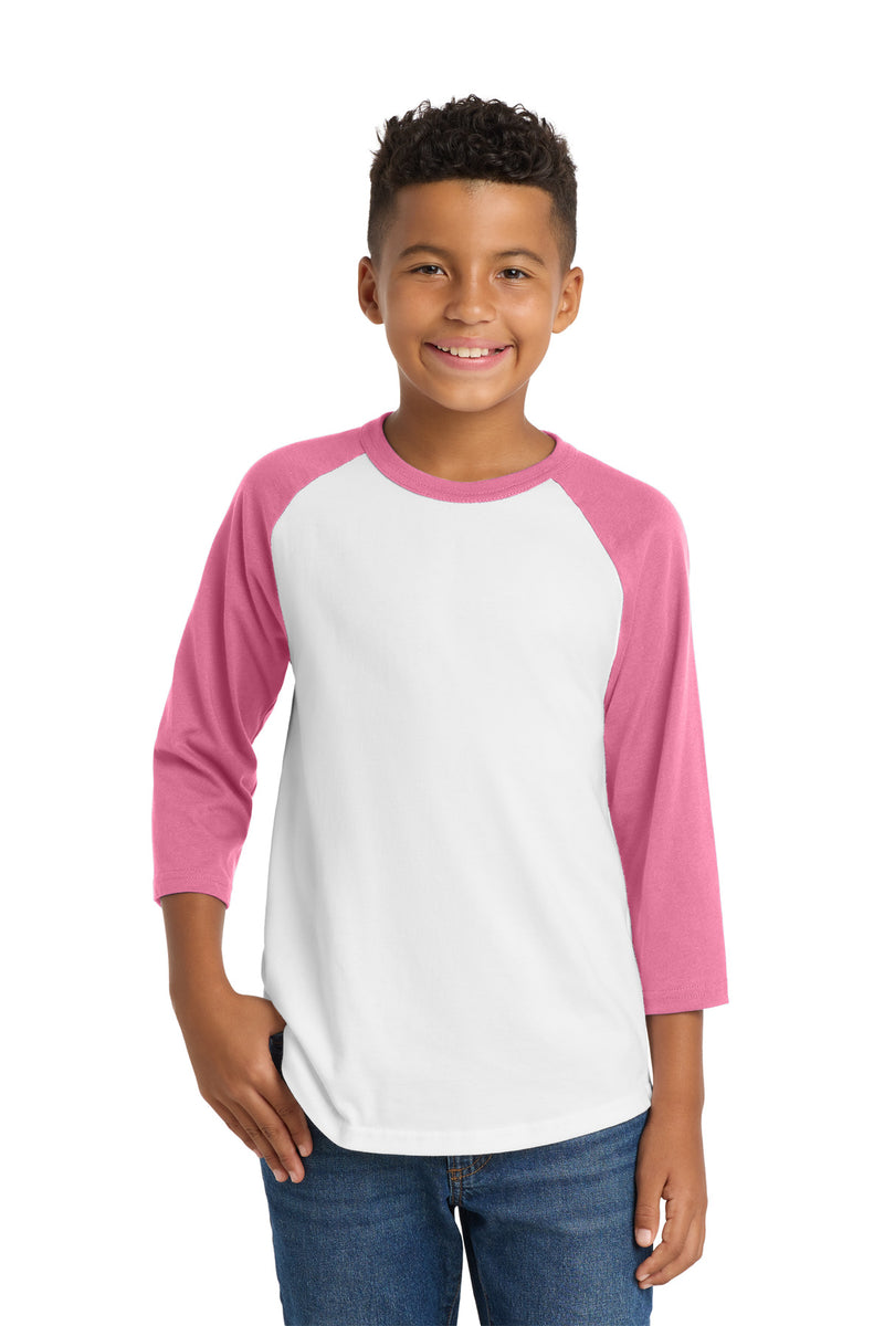 Sport-Tek Youth Colorblock Raglan Jersey - White/ Bright Pink