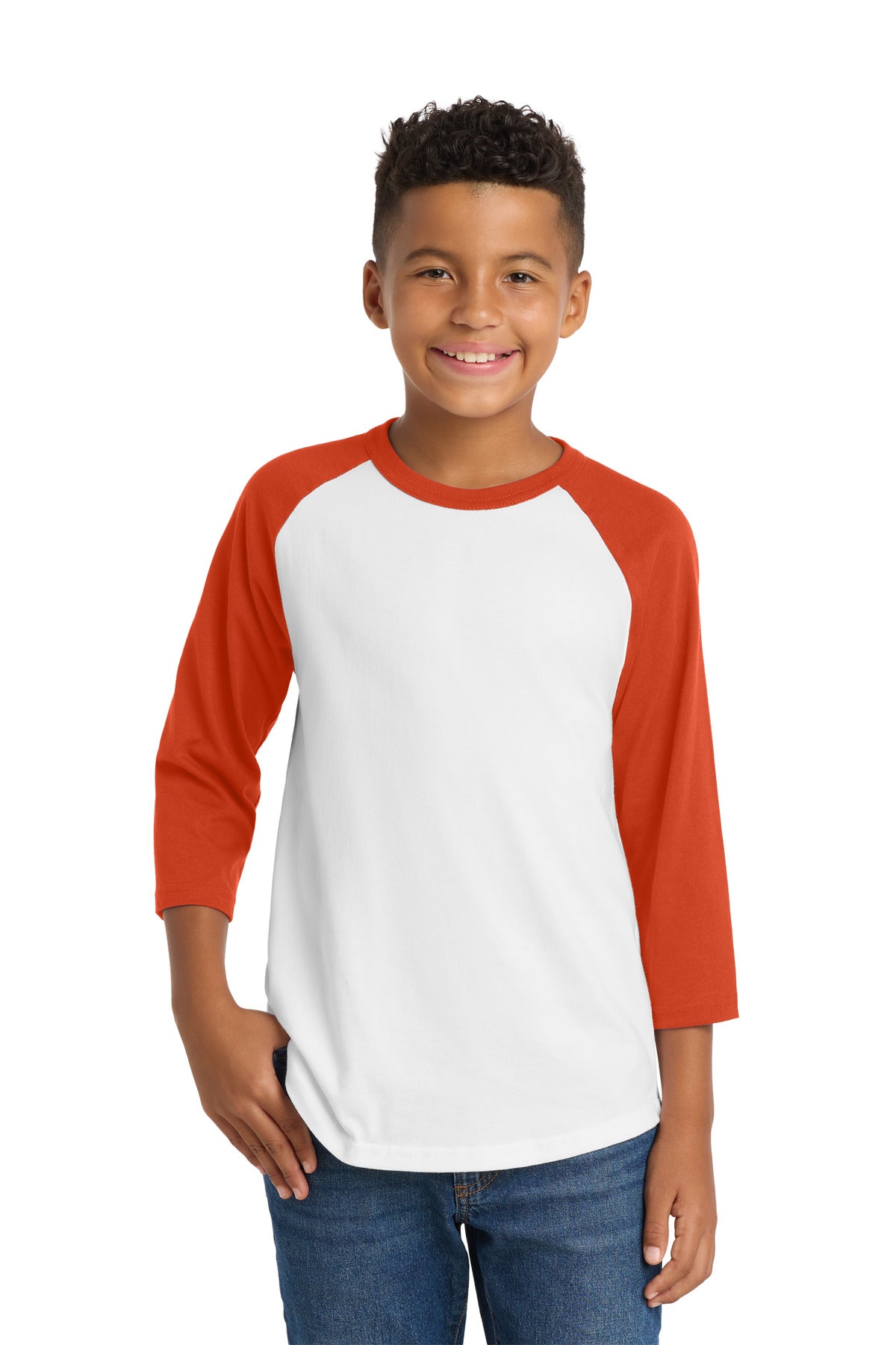 Sport-Tek Youth Colorblock Raglan Jersey - White/ Deep Orange