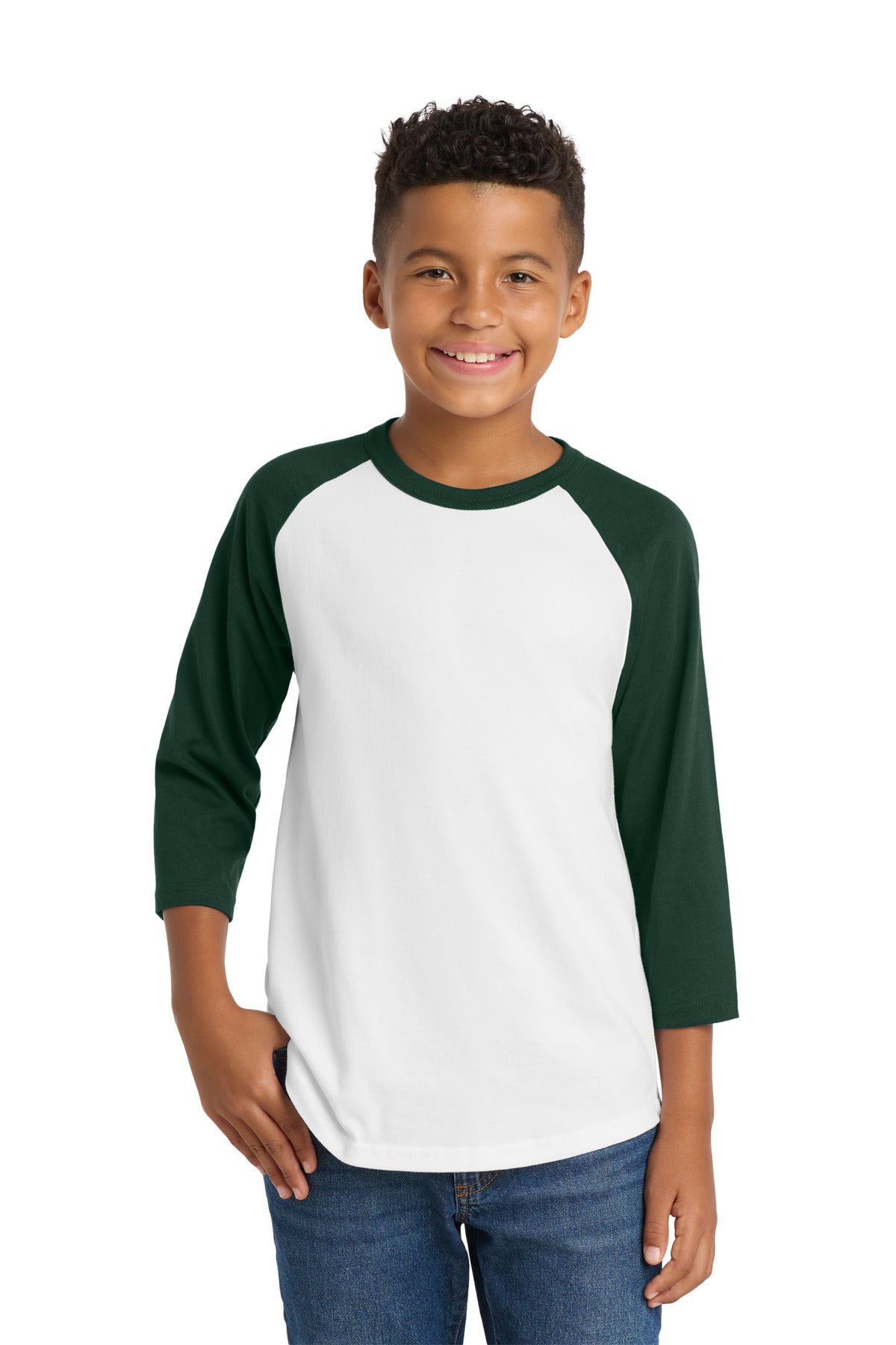Sport-Tek Youth Colorblock Raglan Jersey - White/ Forest