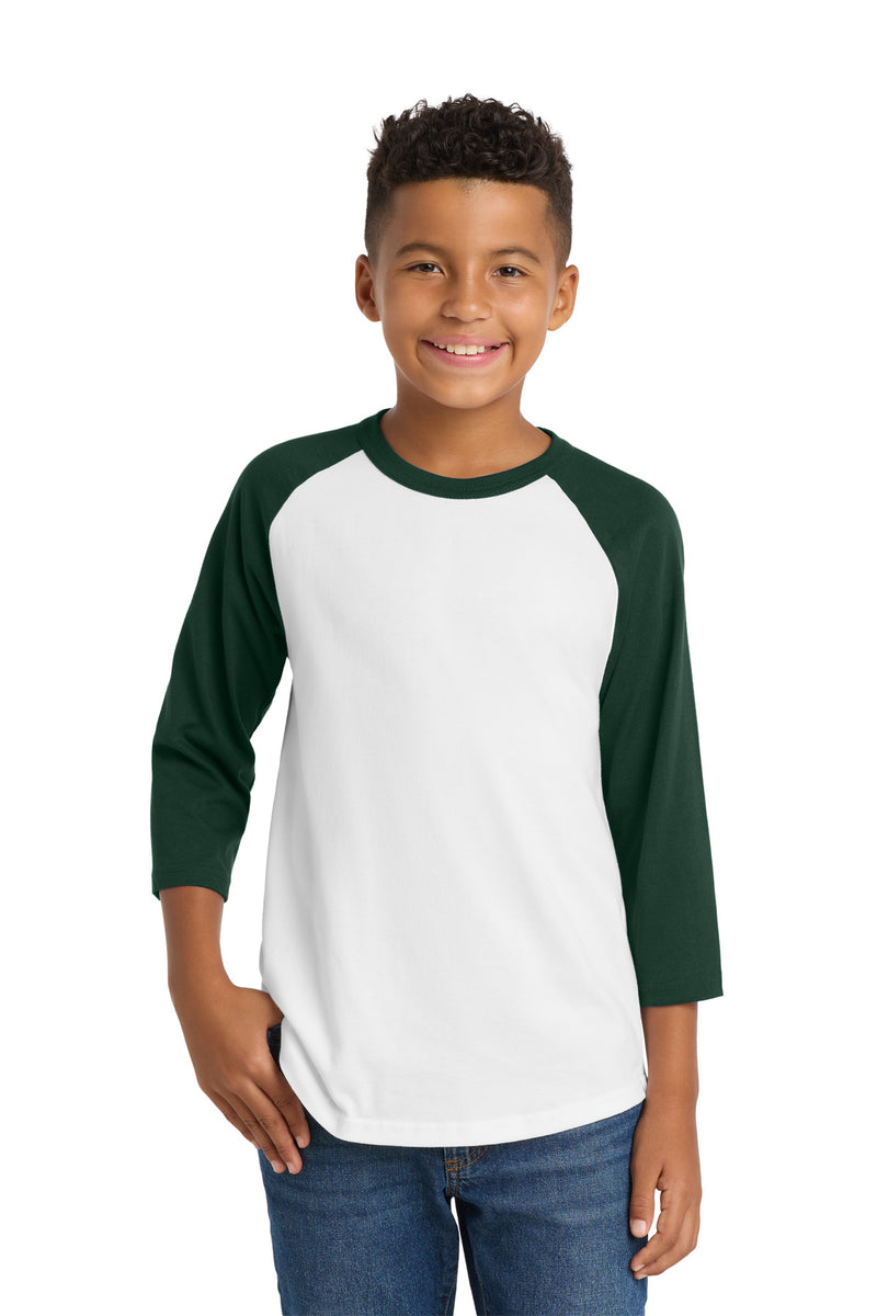Sport-Tek Youth Colorblock Raglan Jersey - White/ Forest