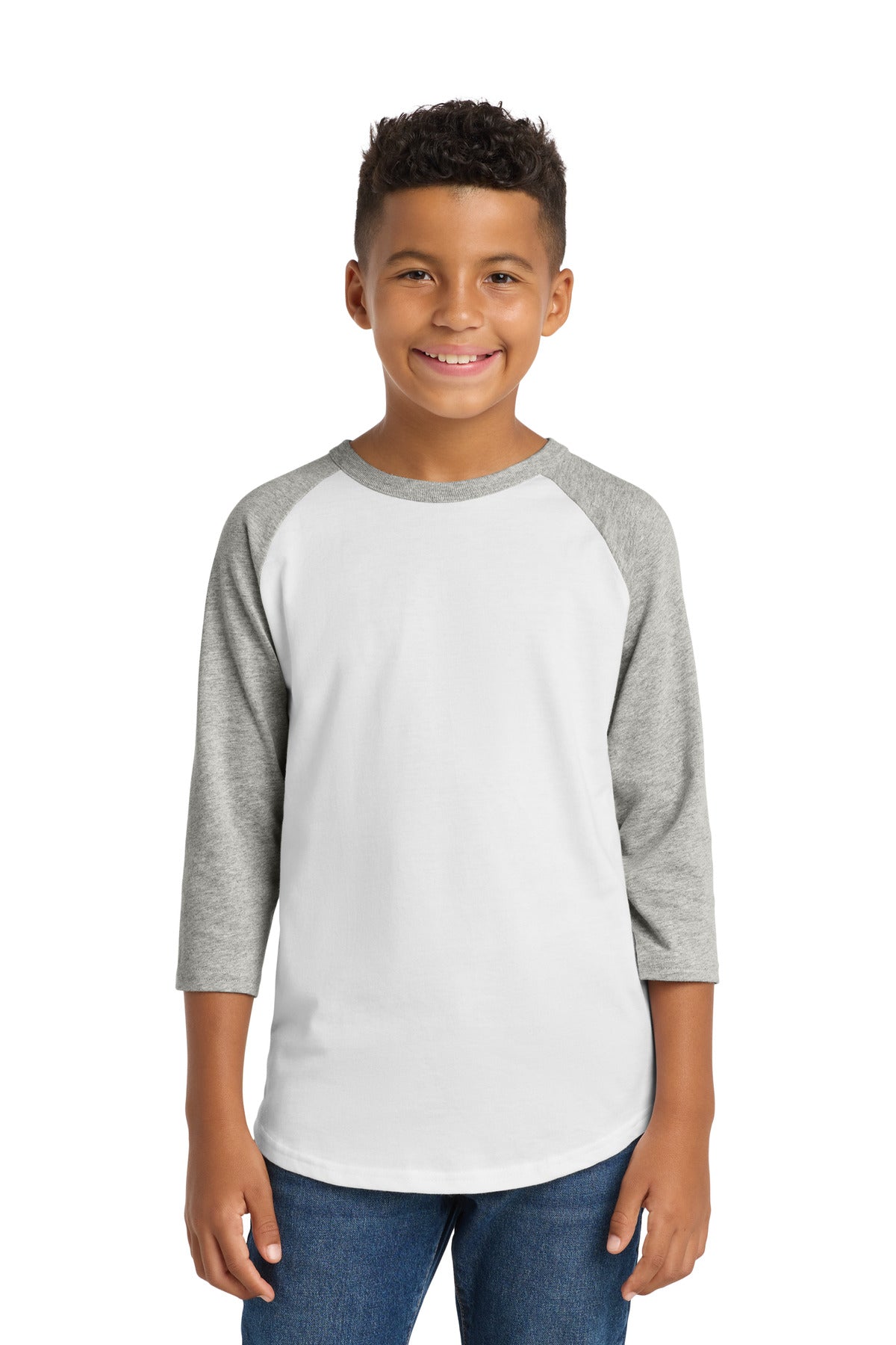 Sport-Tek Youth Colorblock Raglan Jersey - White/ Heather Grey