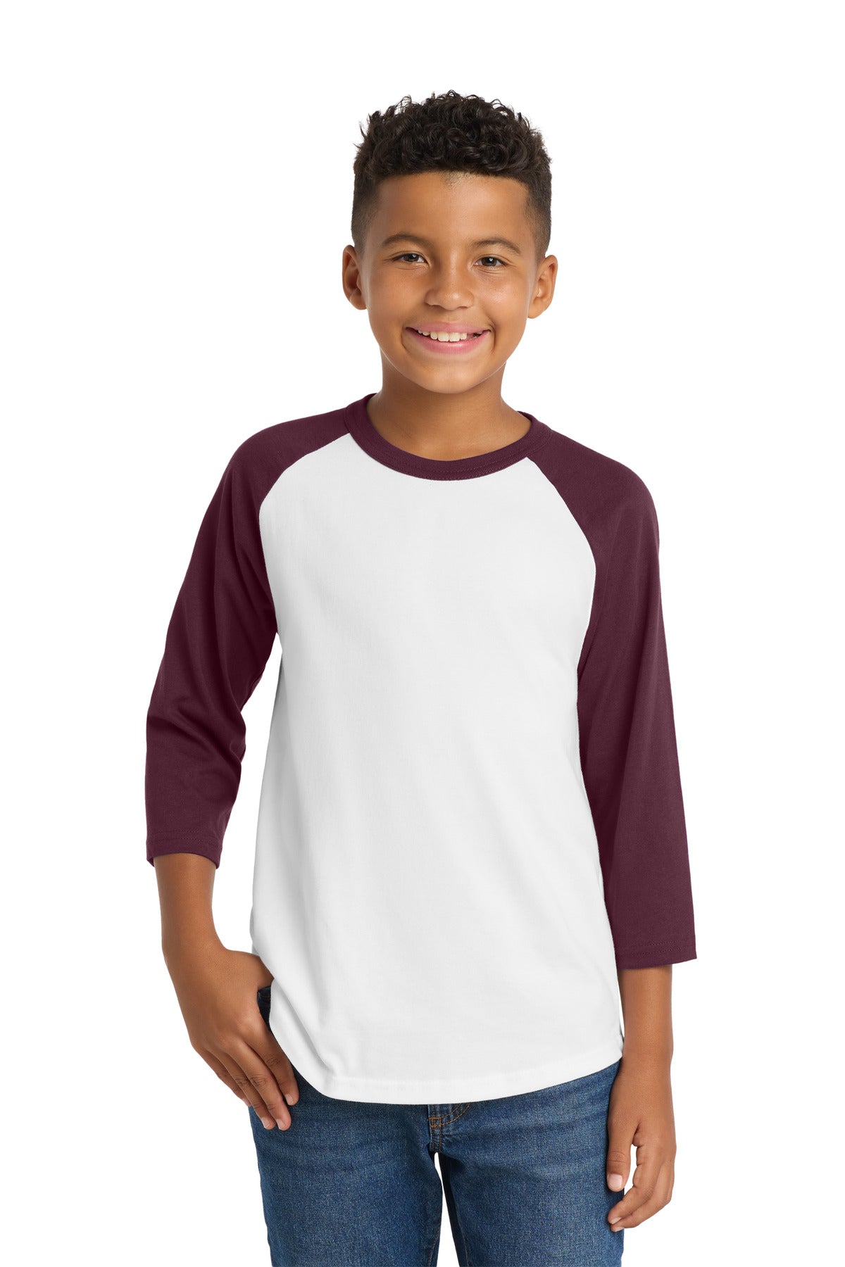 Sport-Tek Youth Colorblock Raglan Jersey - White/ Maroon