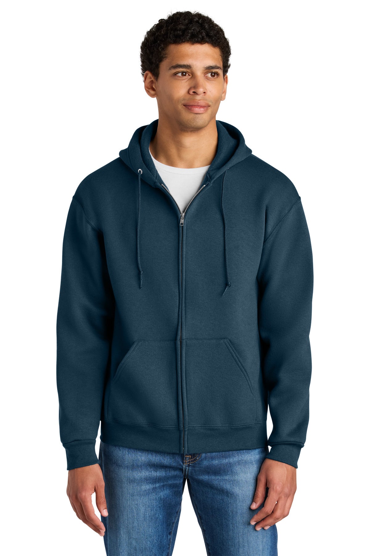 Jerzees Rugged Unisex Full-Zip Hooded Sweatshirt - Washed Navy